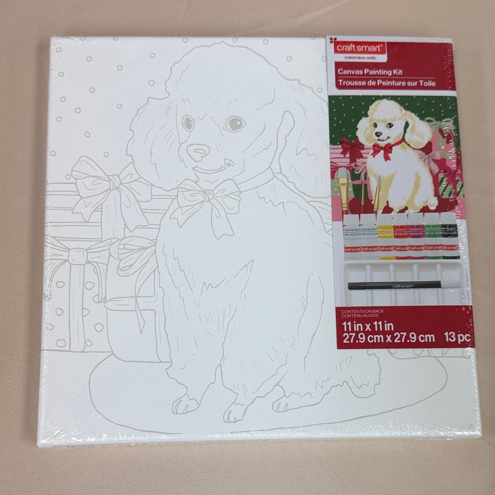 Craft Smart Puppy Canvas Painting Kit - White Canvas with Multi-Color Paints new